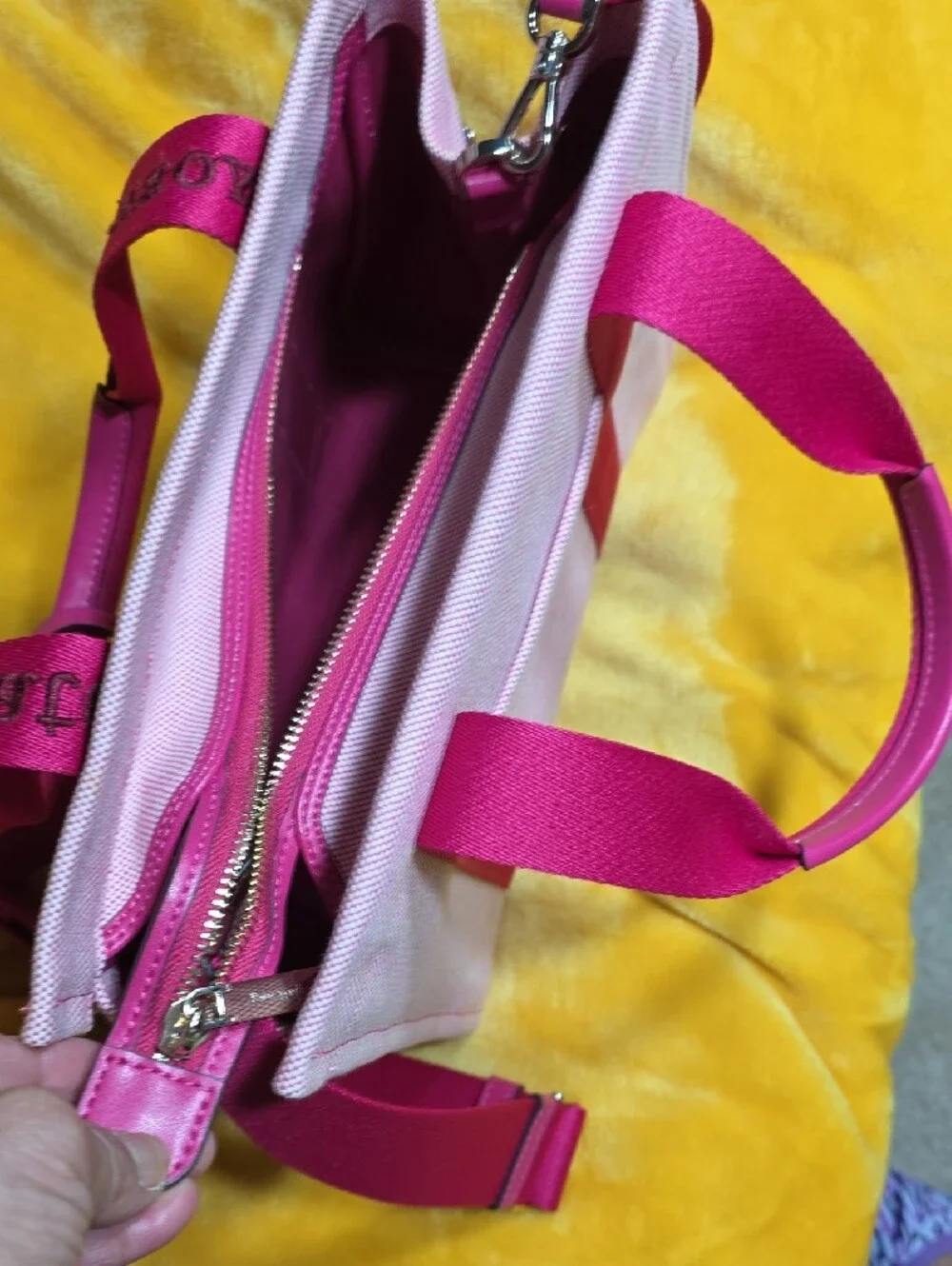 Authentic Kate Spade Pink Canvas Tote with Hot Pink Straps and Heart Charm